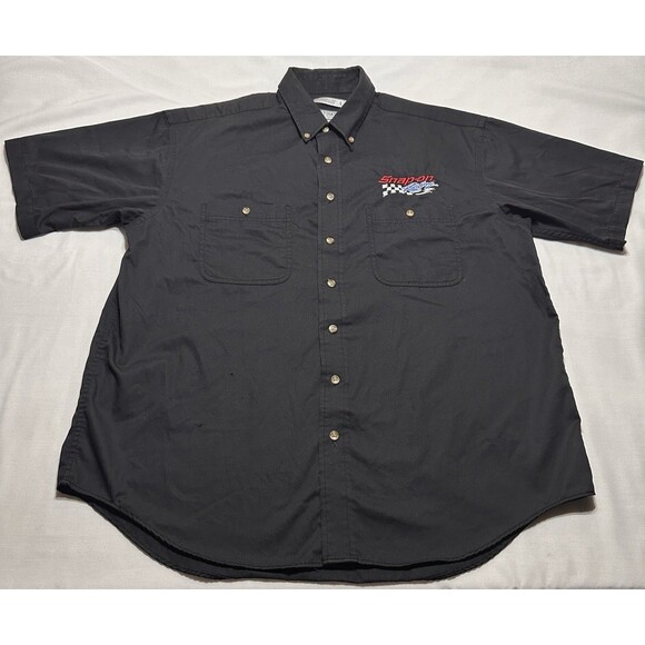 Snap On Tools Racing Logo Destinations Button Shirt Mens Large Black *READ HOLES - Picture 1 of 9